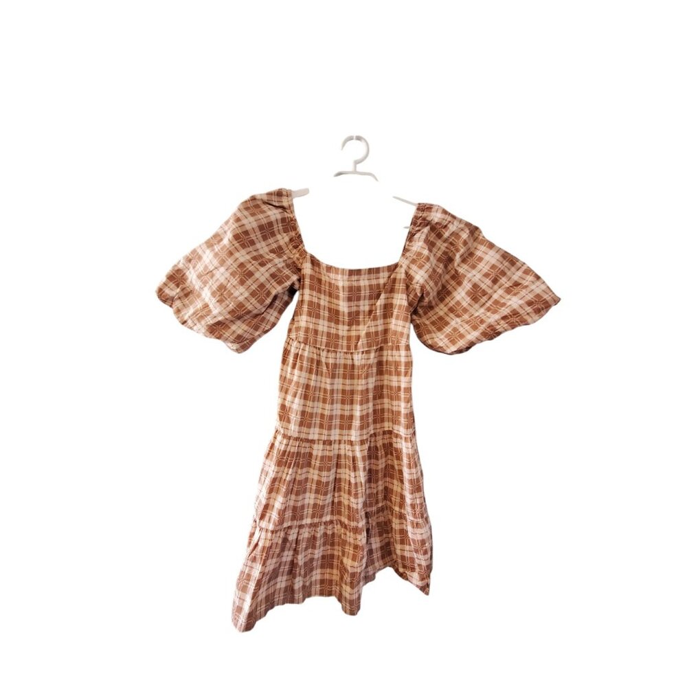Faithfull the Brand Eryn mini dress womens 6 plaid puff sleeve Revolve